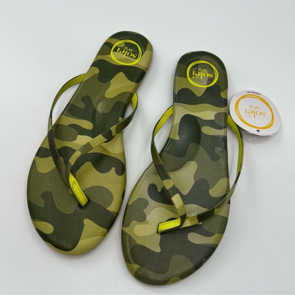 NWT Solei Sea Indie Camo Citron Sandal Camouflage Leather Sandal Green US 8 EU39 - Picture 5 of 11